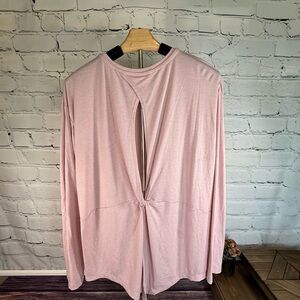 Apana Light Pink Long Sleeve keyhole twist back Women's Top